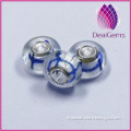Blue Lattice shape 4mm rondelle large hole glass beads silver jewelry